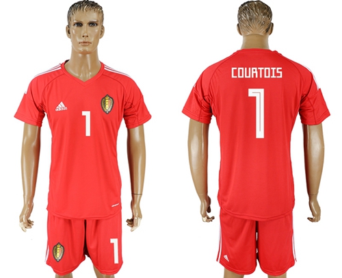 Belgium #1 Courtois Red Goalkeeper Soccer Country Jersey